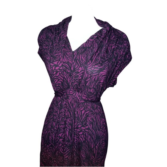 French Connection Abstract Print Cap Sleeve Dress Sz Medium Burgundy & Navy - Picture 7 of 12